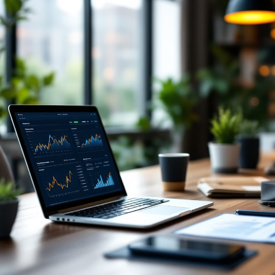 Arbeitsplatz mit geöffnetem Laptop